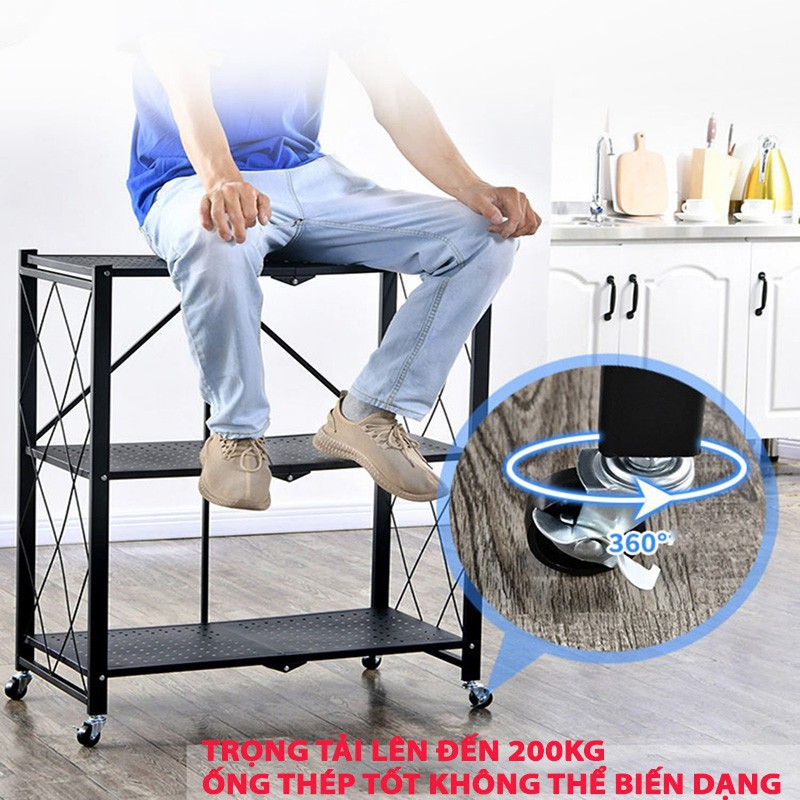 Kệ Giá Để Đồ Gấp Gọn Đa Năng 3-4-5 Tầng Có Bánh Xe Xoay 360 Độ Sơn Tĩnh Điện Bóng 5 lớp xịn