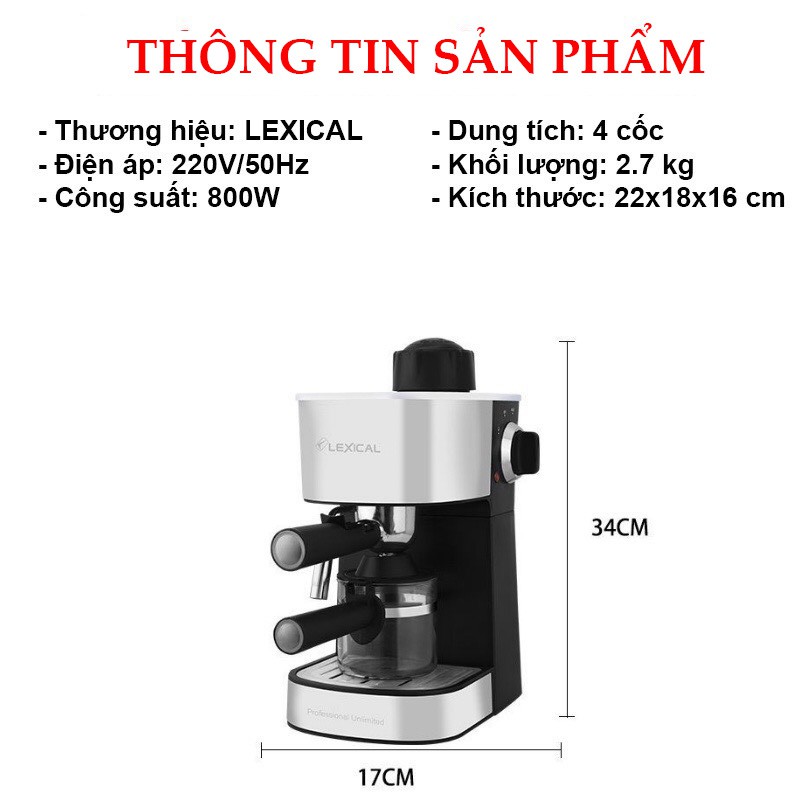 [HÀNG CHÍNH HÃNG] MÁY PHA CÀ PHÊ TỰ ĐỘNG LEXICAL, PHA CHẾ EXPRESSO CAO CẤP, SANG TRỌNG ĐẬM ĐÀ - LB1207211