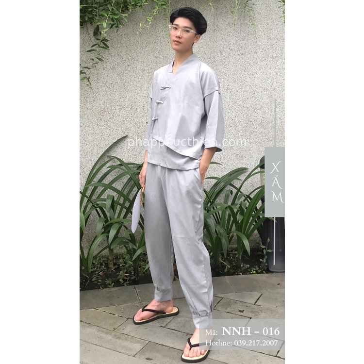 Đồ Lam Đi Chùa Nam Phong Cách, Nhật Nam 3 Nút, Màu "Xám Khói"