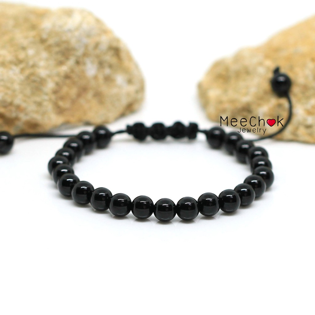 Vòng tay đá kích thước dây bện Onyx màu đen Onyx 6 Mm tốt lành giúp bảo vệ và By.Meechok