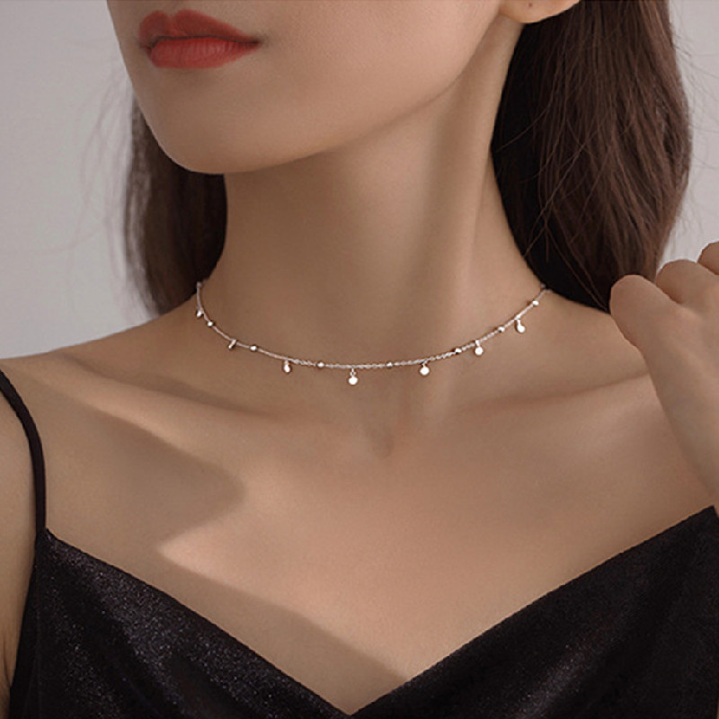 vòng cổ Mạ Bạc Thiết Kế Tua Rua Thời Trang Cho Nữ
