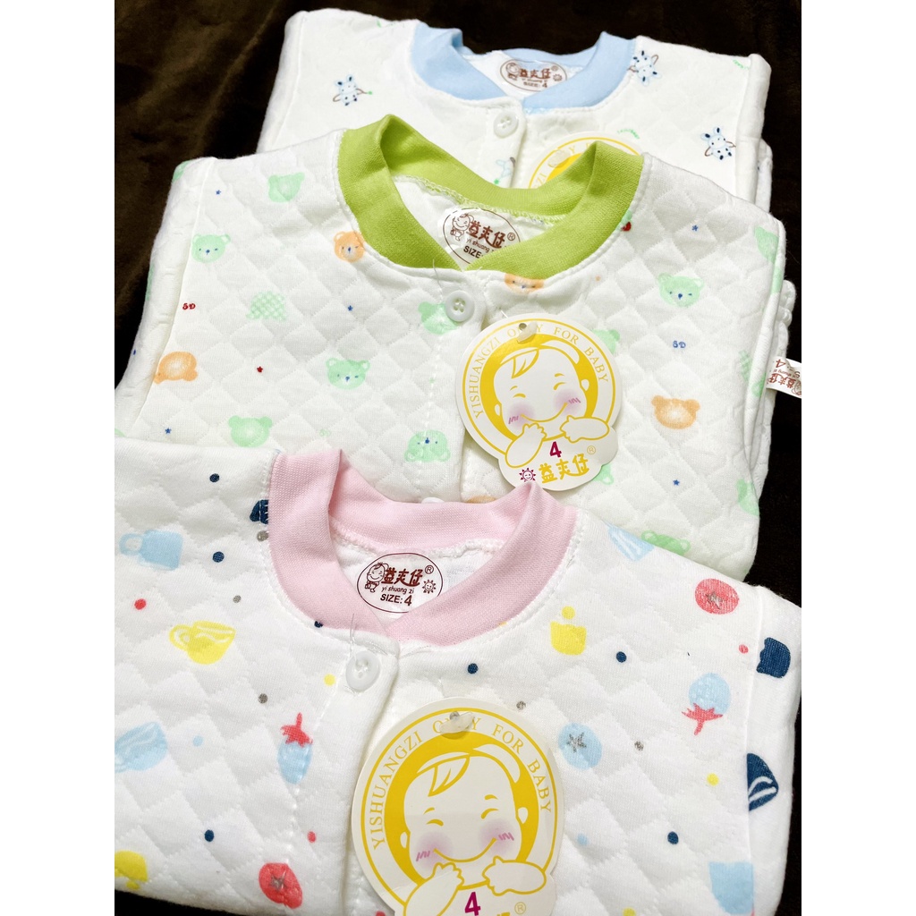 Bộ sơ sinh trần bông cài cúc giữa cho bé 3-9kg