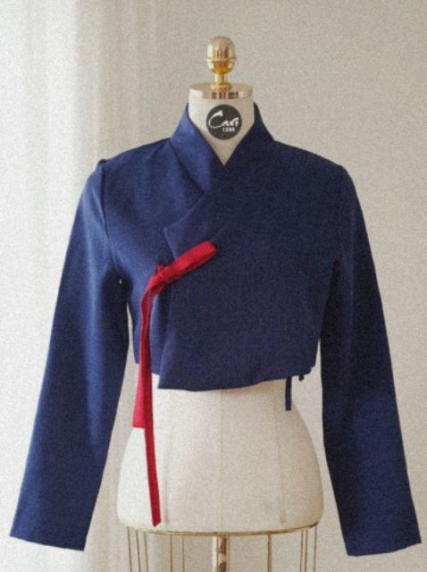 Áo Hanbok croptop đen, đỏ, xanh đen