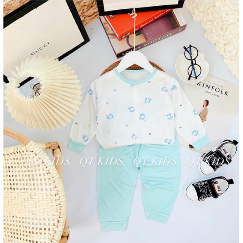 Bộ dài tay khuy giữa Minky chất vải peptit siêu mềm mịn cho bé trai/bé gái- Bộ dài tay Minky peptit