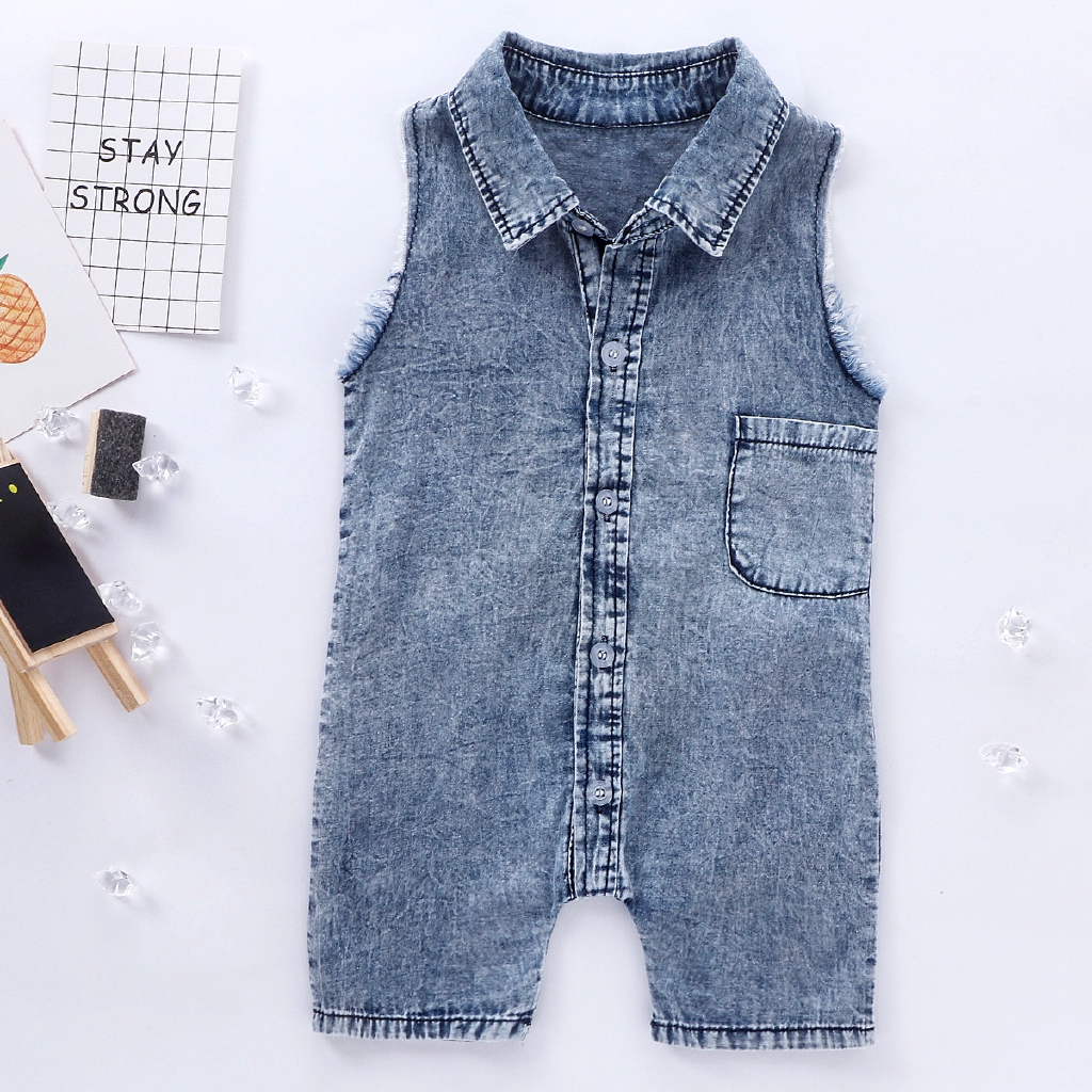 Bộ Áo Liền Quần Denim Dễ Thương Dành Cho Trẻ Sơ Sinh