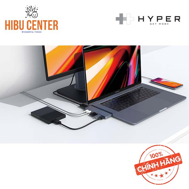 Cổng Chuyển HYPERDRIVE Duo 7In2 HDMI 4K60HZ With Cable USB-C Hub For Macbook/Ipadpro/Laptop/Smartphone Xuất File HDMI 4K