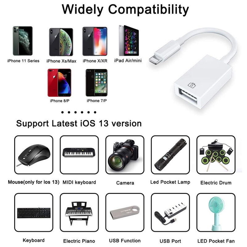 Dây Cáp Chuyển Đổi USB OTG Cho iPhone 12 / 11 / XS / 8 / 7 / Pad