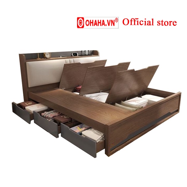 Giường Ngủ Thông Minh Hiện Đại OHAHA 001-OH Kích Thước Đa Dạng- Gỗ HMR Lõi Xanh Chống Ẩm Cao Cấp - Nội Thất Lắp Ráp