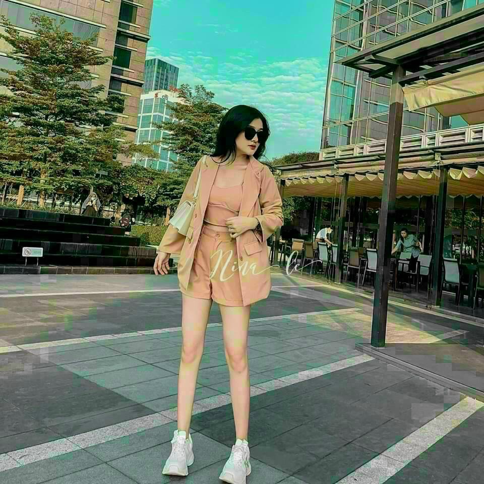 [8.8 Sales Freeship] Set bộ nữ 3 món, set áo vest tay dài +  quần  short đùi kèm áo trong croptop cá tính, trẻ trung dx