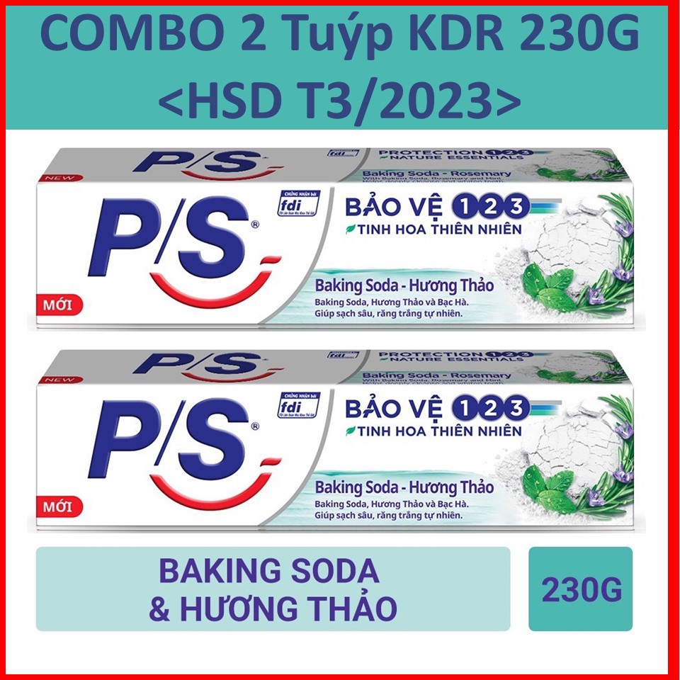 COMBO 2 Tuýp Kem đánh răng P/S Baking Soda Hương thảo 230g