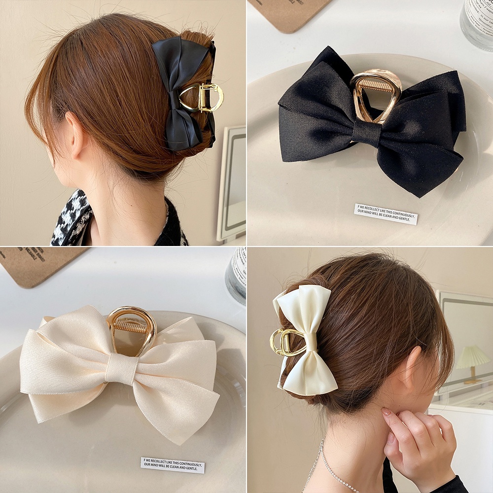 Kẹp tóc càng cua AY màu vàng trang trí nơ lớn thời trang thanh lịch dành cho nữ