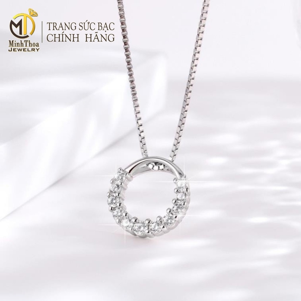 Dây chuyền nữ bạc đẹp, vòng cổ bạc mặt tròn đính đá trang sức cao cấp Minh Thoa JEWELRY