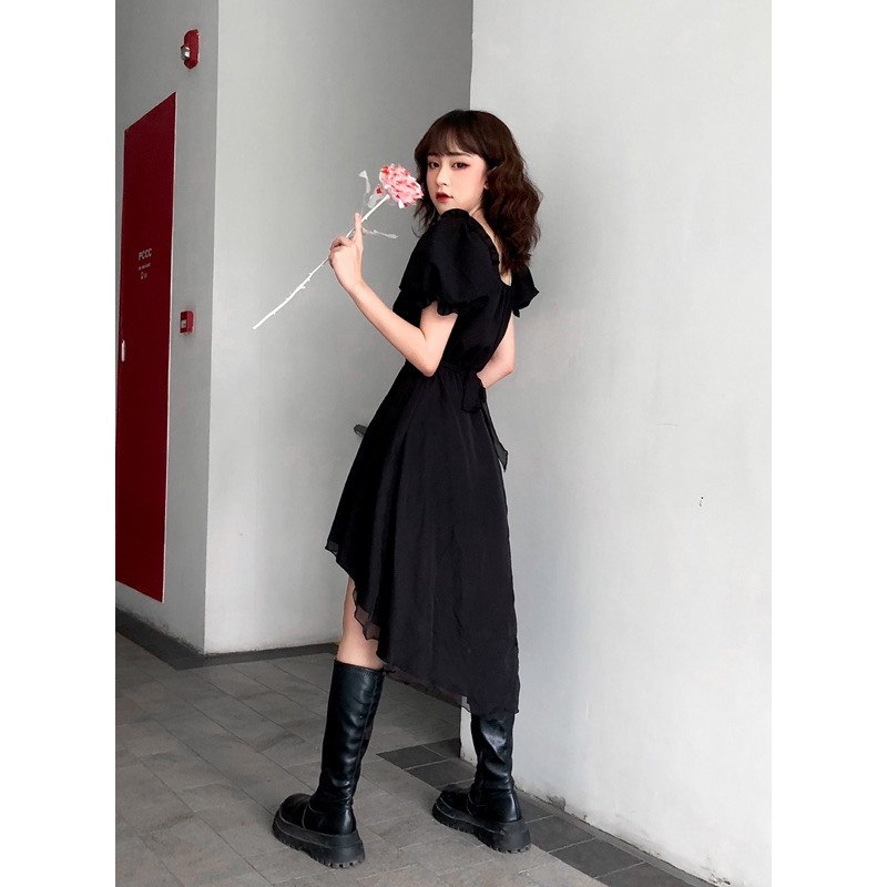 Váy lệch vạt nhún ngực - Rose Đen | BigBuy360 - bigbuy360.vn