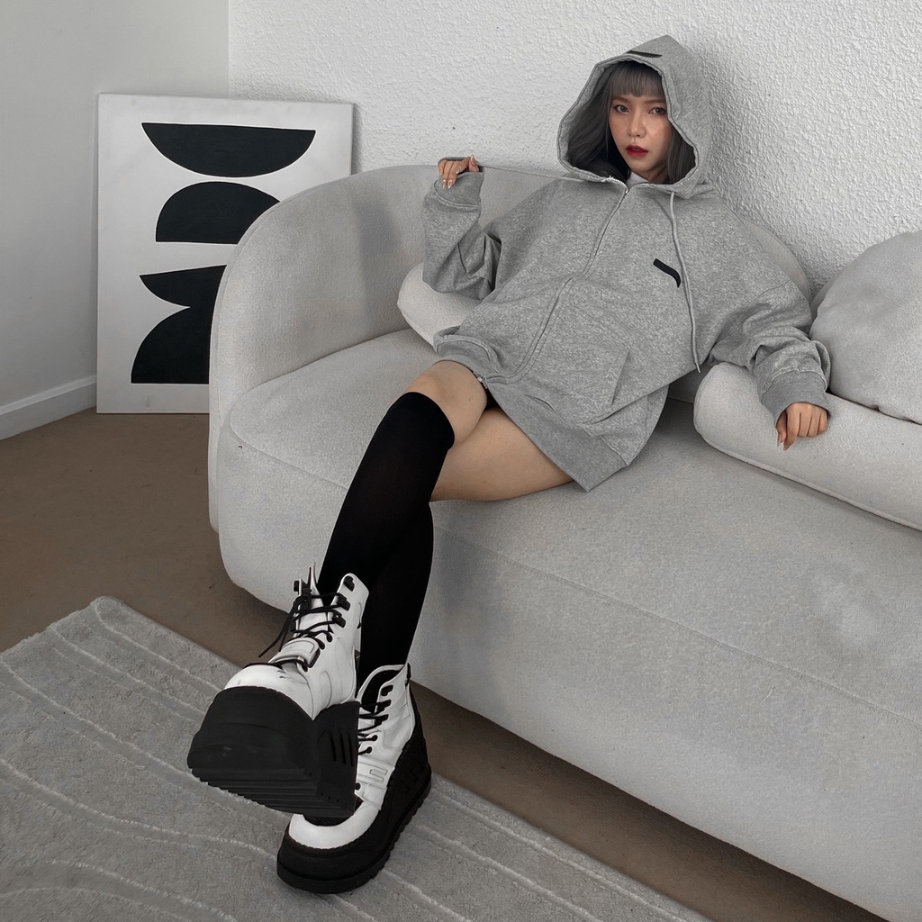Áo Khoác Local Brand - Jacket Hoodie Zip Dragonbyboi Basic s22, chất liệu nỉ 2 màu xám, kem