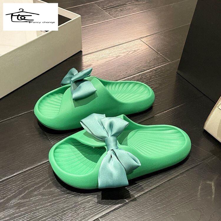 Dép Quai Ngang Đính Nơ Đế Dày Thời Trang Mùa Hè Cho Nữ