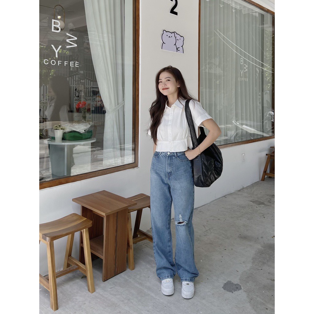 [SẴN/VIDEO] ÁO SƠ MI TRẮNG TAY PHỒNG DÁNG CROPTOP NGẮN PHONG CÁCH HÀN QUỐC