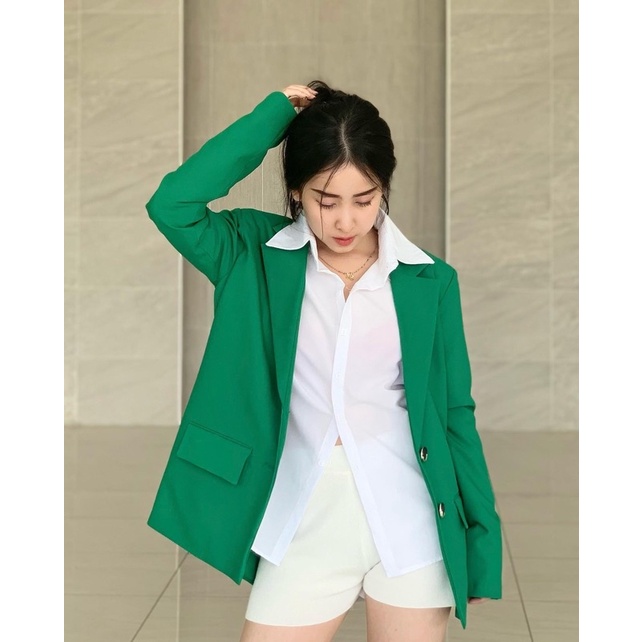 Blazer thụng thiết kế xanh lá