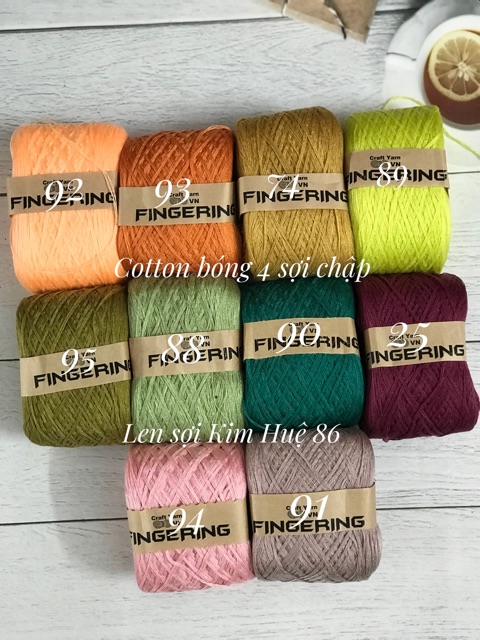 Cotton bóng 4 sợi chập ( từ màu 02~ màu 50)(Sợi Fingering)