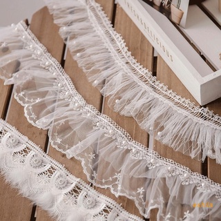 Dây ruy băng ren đính ngọc trai nhân tạo dài 1 yard dùng để trang trí áo quần

