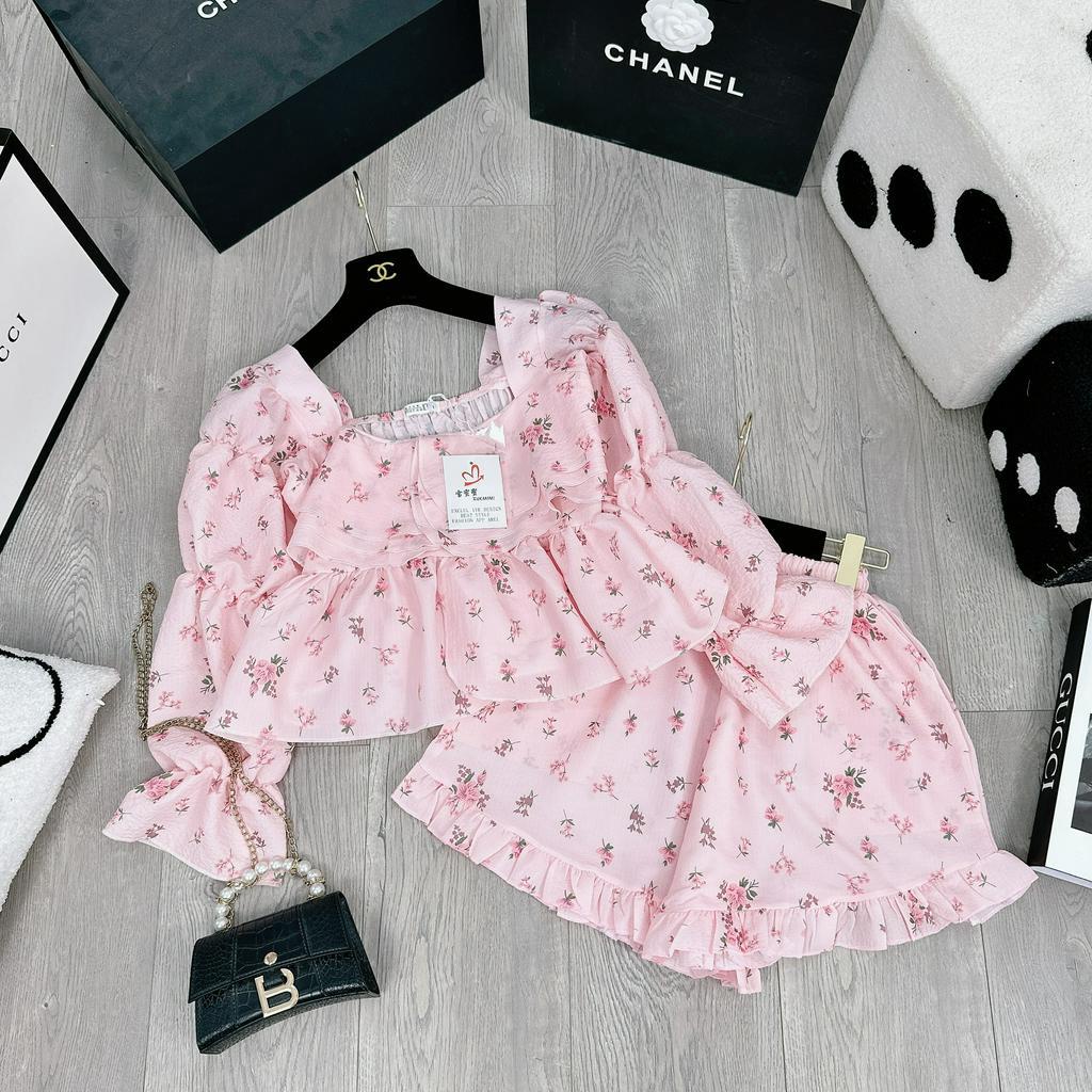 Set hoa xốp bèo tầng chun tay về màu hồng siêu xinh BN66