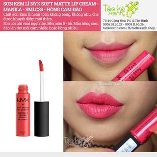 Son Kem Lì NYX Soft Matte - SMLC33 Manila - Hồng Cam Đào