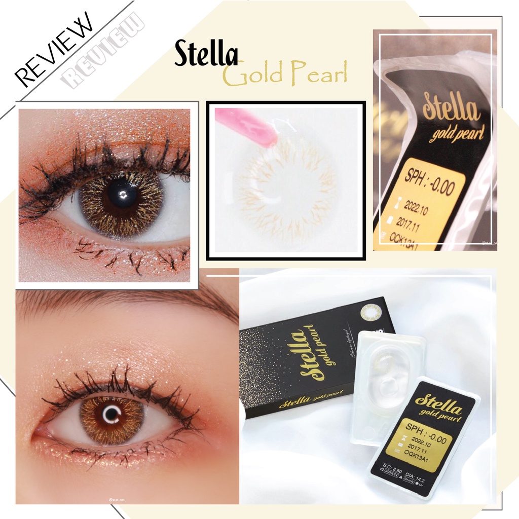 Lens Mắt Cận 1 Tháng Nhũ Vàng Stella Gold Pearl ANN365, Chống Tia UV Đeo 12h