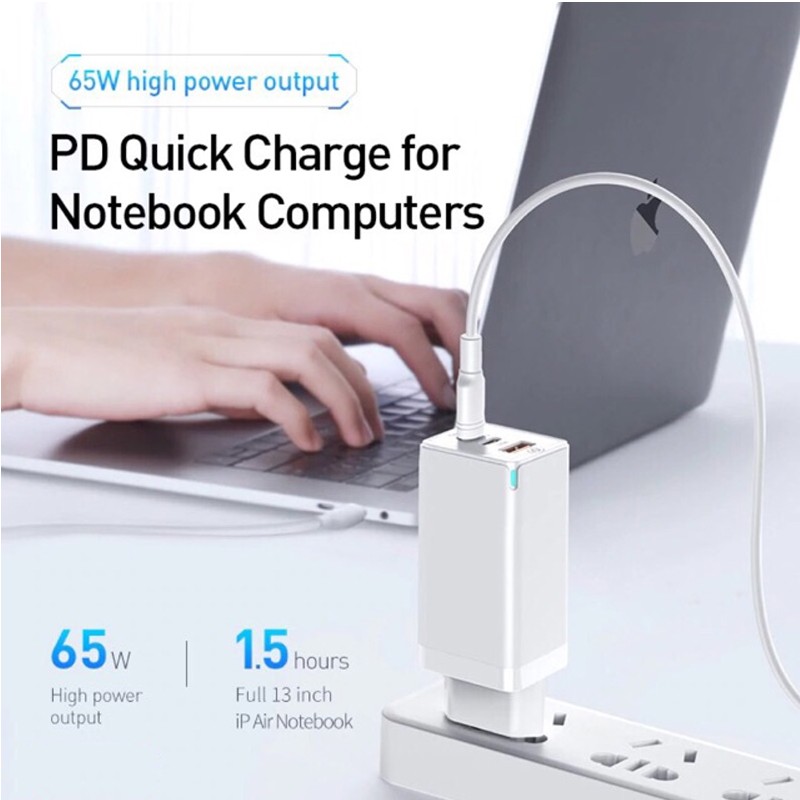 Củ sạc nhanh Baseus GaN Pro Travel Quick Charger 65W kèm dây cáp Type-C to Type-C ( Type Cx2 + USB , PD3.0 )