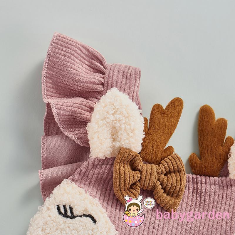 Đầm Vải Nhung Đính Nơ In Hình Hươu Hoạt Hình Dễ Thương Thời Trang Mùa Thu Cho Bé Gái 3 Tháng - 3 Tuổi