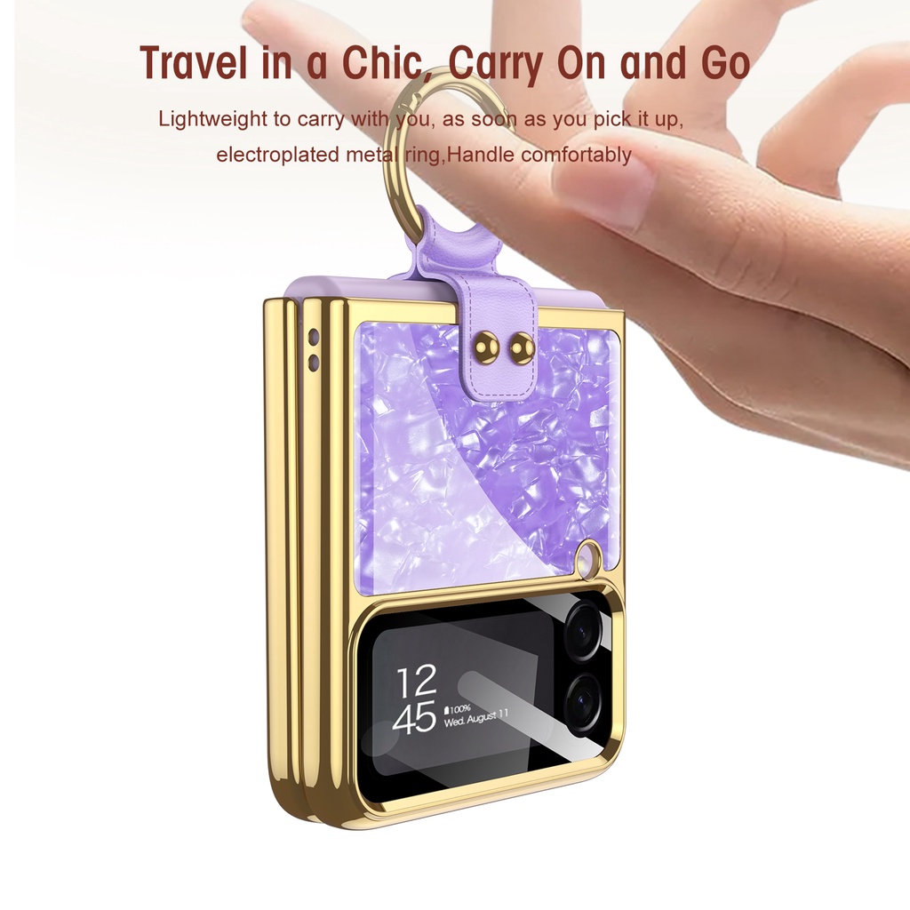 Ốp Điện Thoại Nắp Gập Chống Sốc Có Vòng Đỡ Sang Trọng Cho Samsung Galaxy Z Flip 3 5G Z Flip4 Sang Trọng Vàng
