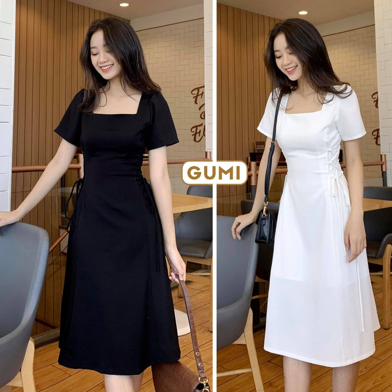Váy cổ vuông dự tiệc dáng xòe tay phồng có dây rút eo - Đầm dài dự tiệc dáng xòe Gumi trẻ trung xinh đẹp GM2070