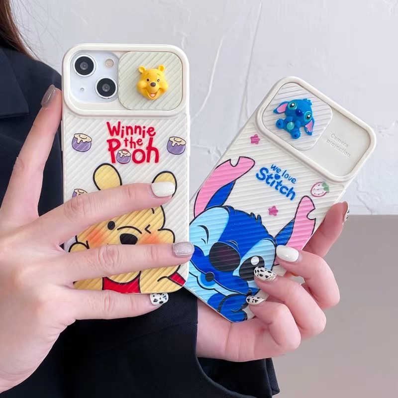 Ốp điện thoại họa tiết Stitch Winnie the Pooh 3Dcho iPhone 13 Pro Max 12 Pro Max 11 Pro Max 7 Plus 8 Plus Xs Max