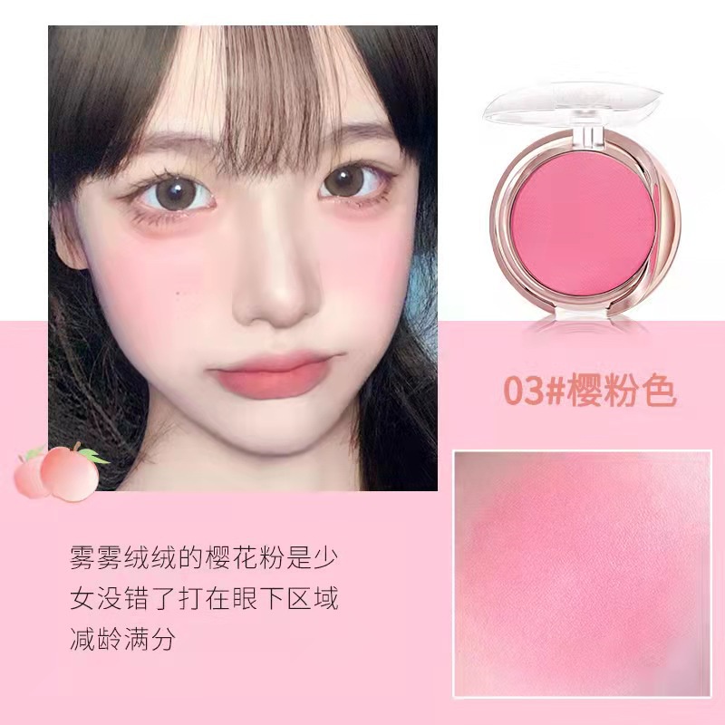 Phấn Má Hồng Màu Đơn Sắc Tự Nhiên Kèm Mút Trang Điểm