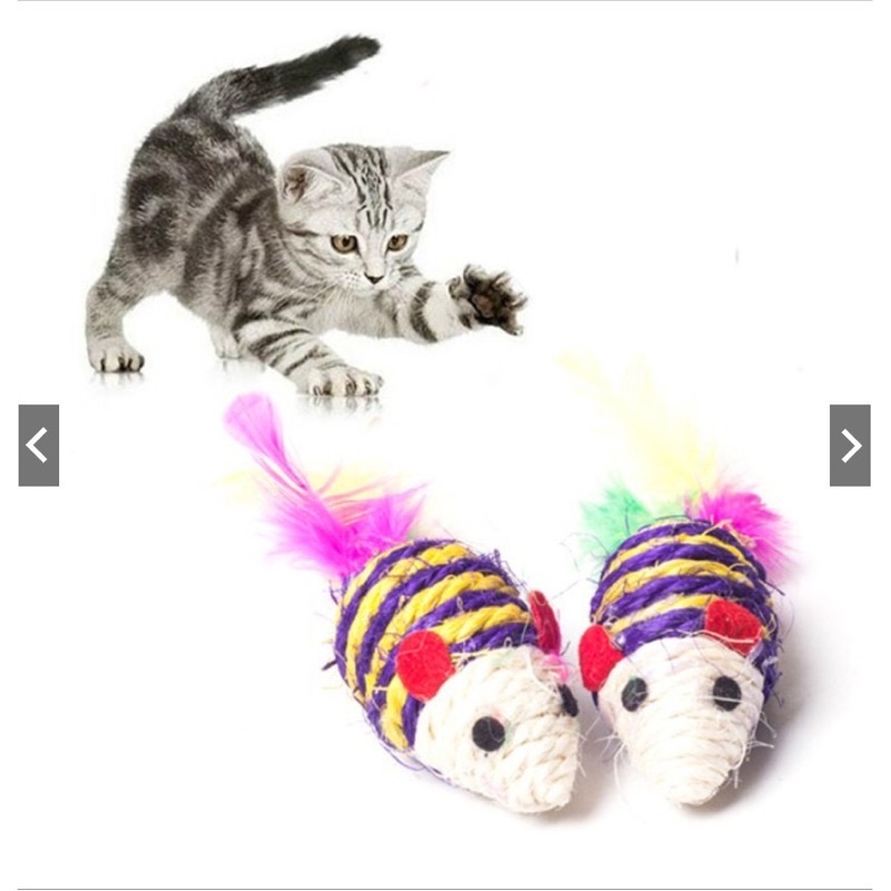 Đồ chơi chuột bện thừng cói lông vũ cho mèo 🐈