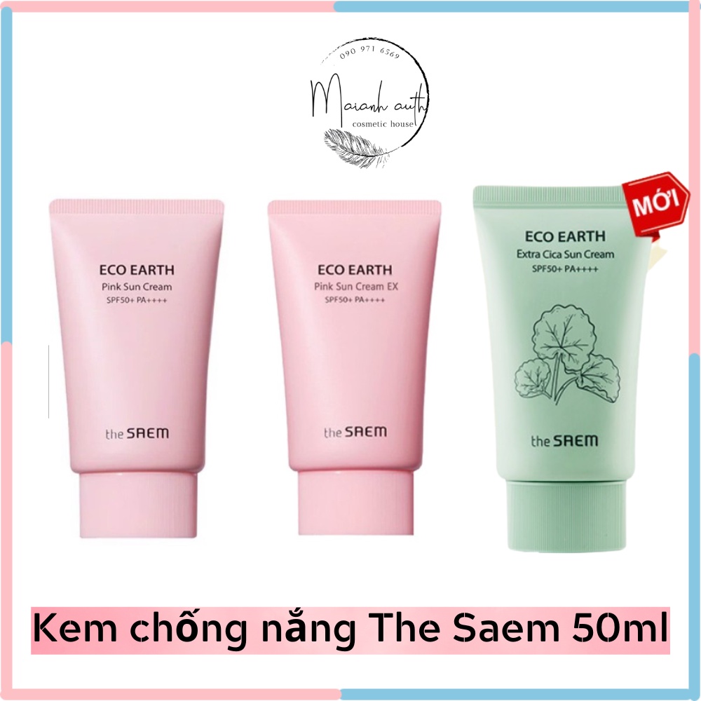 Kem chống nắng The Saem Eco Earth Power SPF 50+ PA++++ da trắng hồng và The Same Extra Cica 50ml da nhạy cảm