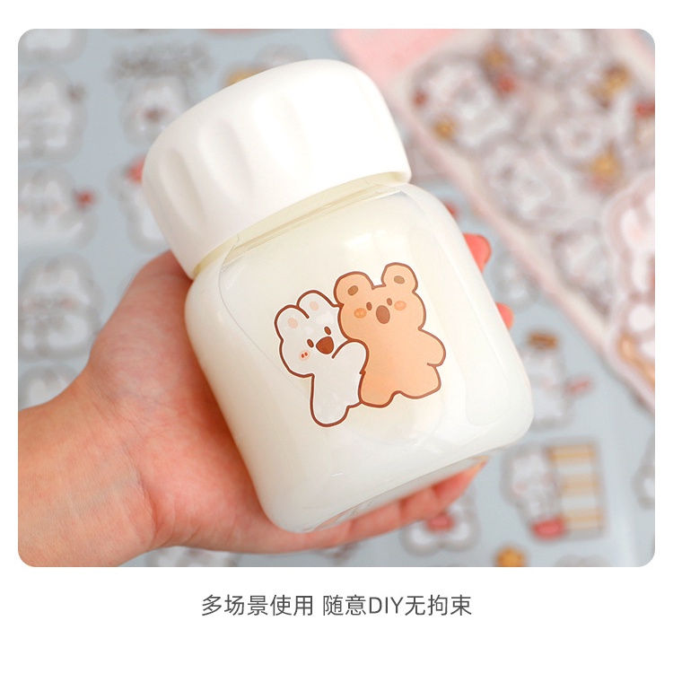 Sticker Gấu nâu, Thỏ trắng chất liệu chống thấm nước