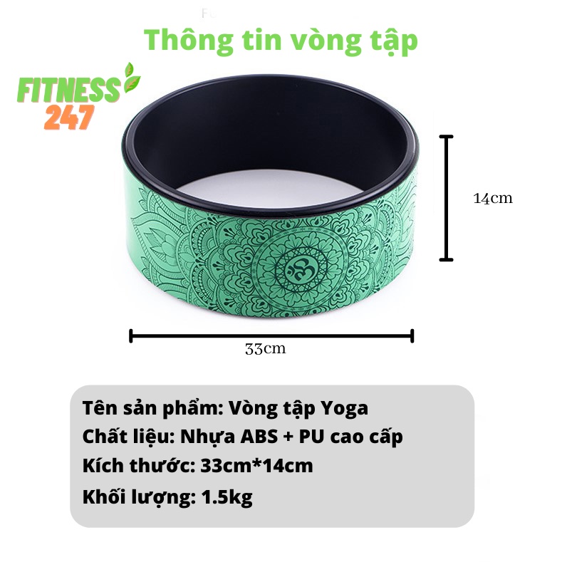 Vòng tập Yoga cao cấp chống trơn trượt 100% khung nhựa ABS 33cm in hoa văn Madala Fitness247