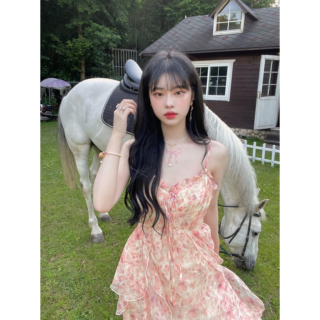 Váy 2 dây, Đầm hoa nhí 💋 viền bèo voan mỏng nhiều tầng 💋 mềm mại công chúa DR0078
