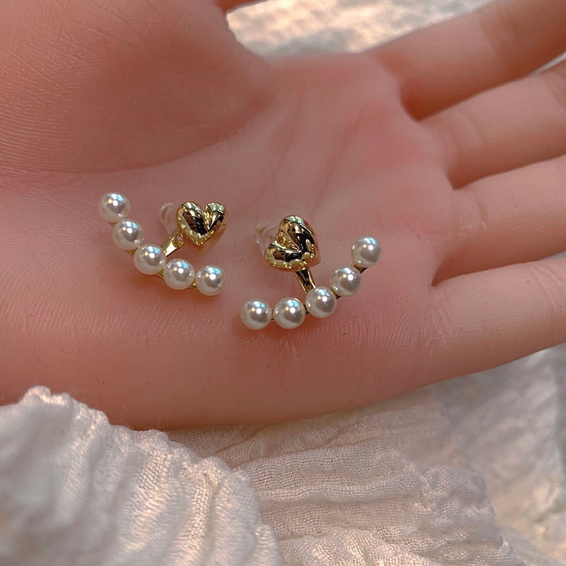 Bông Tai Hình Trái Tim Đính Ngọc Trai Phong Cách Retro Pháp Xinh Xắn Thời Trang