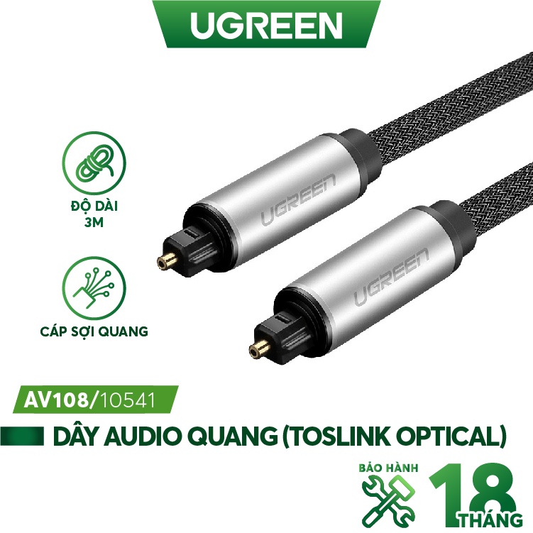 Dây audio quang (Toslink Optical) đầu nhôm cao cấp chính hãng UGREEN AV108