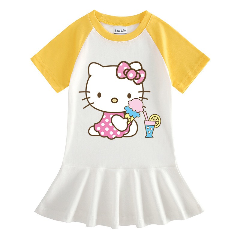 Đầm tay lửng họa tiết Hello Kitty xinh xắn theo phong cách mùa hè dành cho nữ