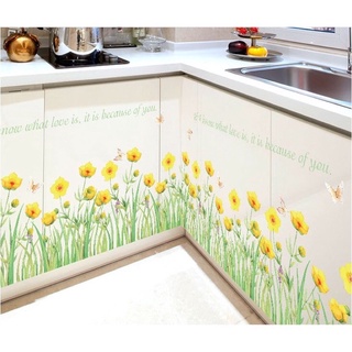 Decal tranh dán chân tường Cỏ hoa Vàng nhánh dài