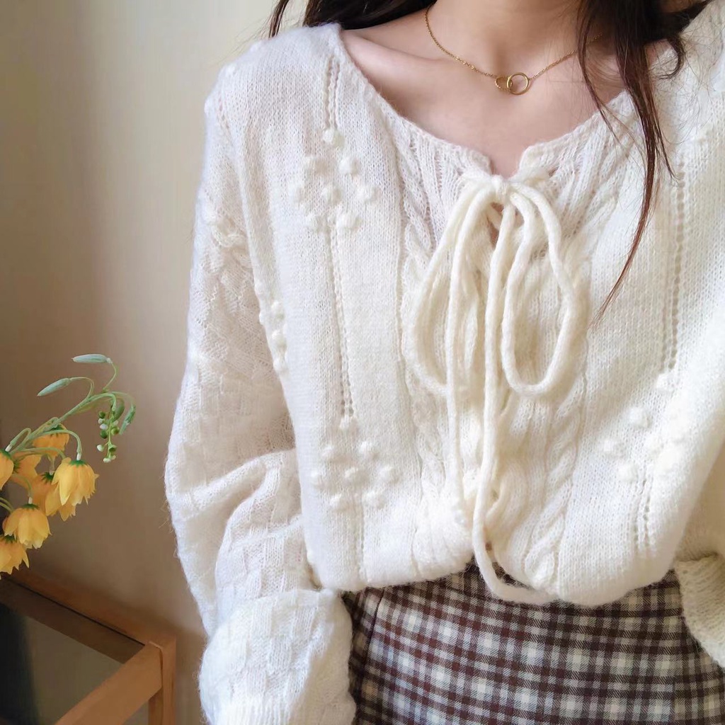 Áo Khoác Cardigan Dệt Kim Tay Dài Cổ Vuông Thân Ngắn Thời Trang Cho Bạn Gái