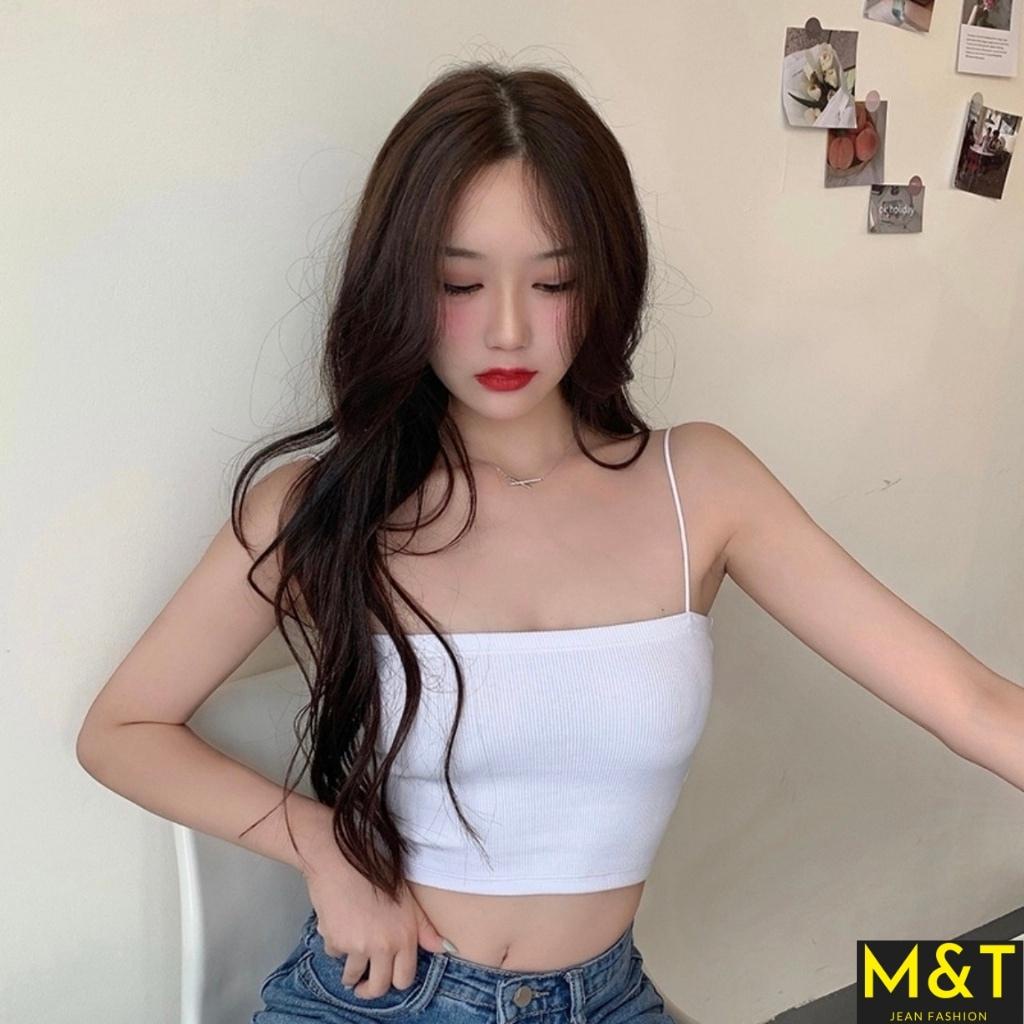 Áo Croptop hai dây sợi bún dáng Croptop Chất Thun Dày Dặn Co Giãn, Thun gân đen trắng , ôm khi mặc trong siêu mát | BigBuy360 - bigbuy360.vn
