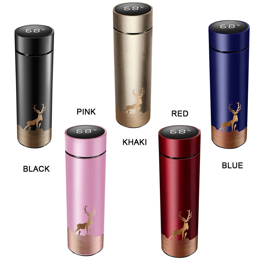 MXMIO 450ml Vacuum Flasks Stainless Steel Coffee Mug Thermo Cup Portable Drinkware for Travel Deer Pattern Insulated Bottle Smart Thermos/Multicolor