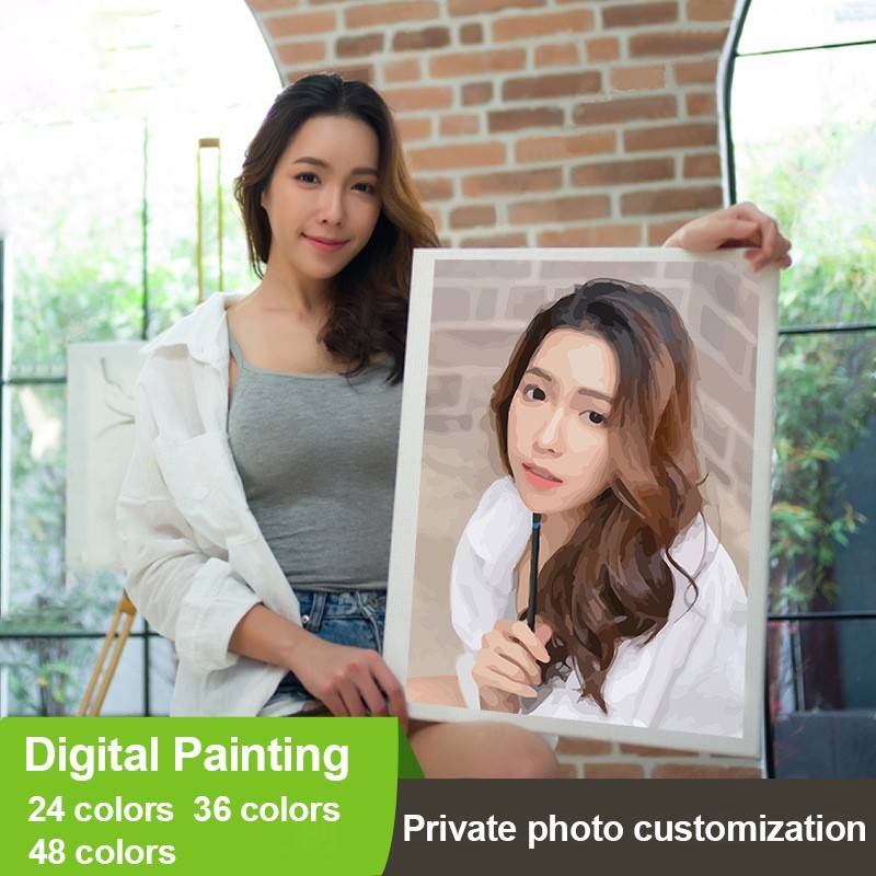 Tranh sơn dầu kỹ thuật số tùy chỉnh ảnh phong cảnh động vật hình nhóm hoa 24 màu / 36 màu không khung