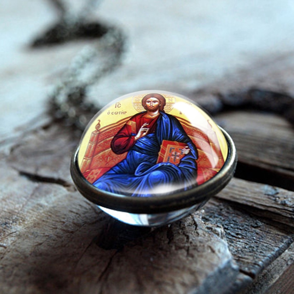 Vòng cổ Mặt Kính Cabochon Hai Mặt Hình Đức Mẹ Jesus Christ