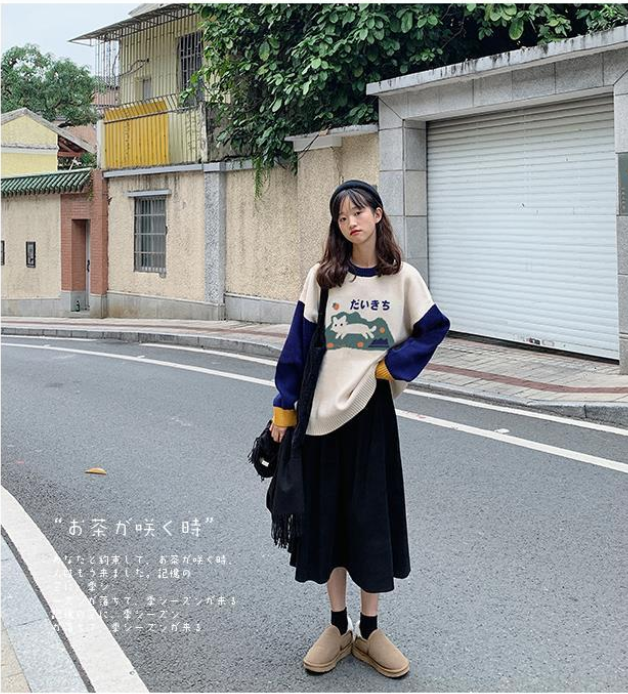 Áo Len Nữ  New Korean College Warm BF Loose Round Neck Sweater for Female Students