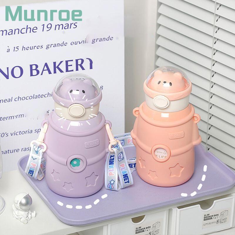 Bình Nước Giữ Nhiệt Bằng Thép Không Gỉ 316 Thiết Kế Dễ Thương Kèm Ống Hút Tiện Dụng Cho Bé