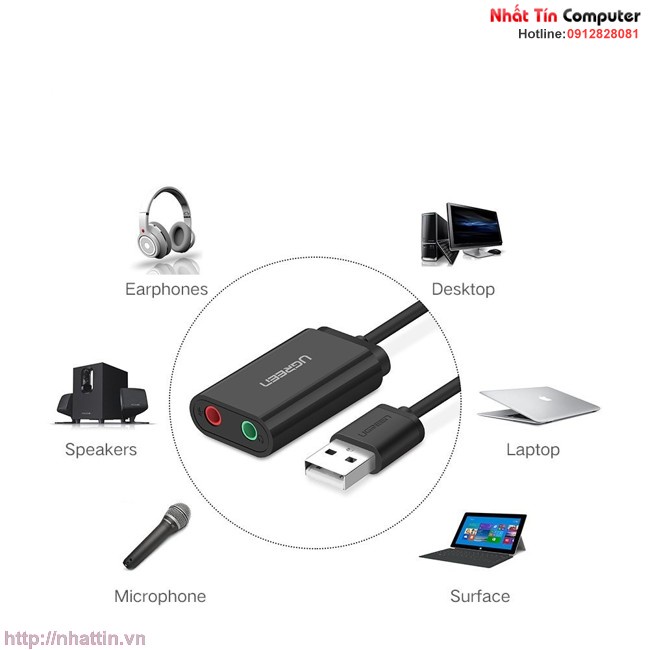 Card sound USB 2.0 to 3.5mm chính hãng Ugreen 30724 cao cấp