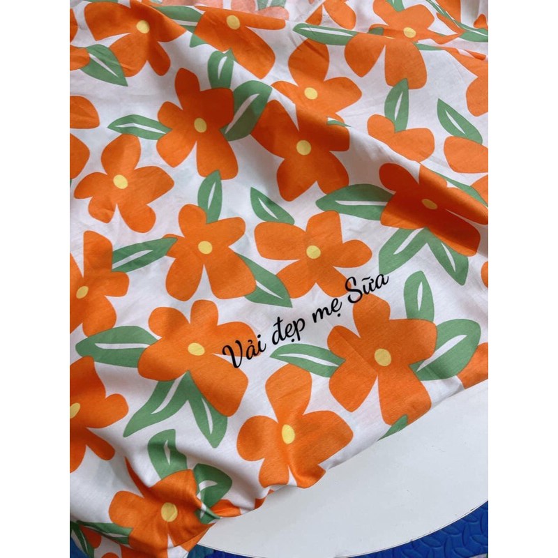 Vải thô cotton mịn mát hoa hoạt hình to